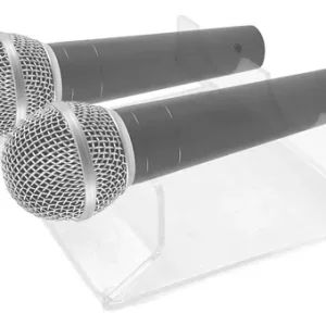 Apoiador de Microfones Duplo em Acrílico Transparente – Suporte para 2 Microfones