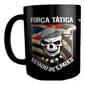 Caneca De Cerâmica Preta Força Tática Polícia Militar