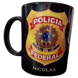 Caneca De Cerâmica Preta Personalizada Polícia Federal Pf
