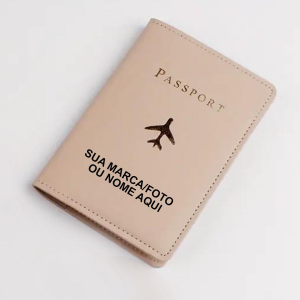 Capa para Passaporte Documentos Cartões cédulas Couro Personalizado Nome Foto Marca