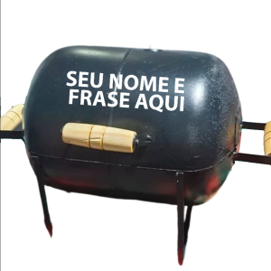 Churrasqueira Móvel Bafinho 45x35x32cm Tambor Mini Bafo Carvão Personalizado Nome Foto Marca
