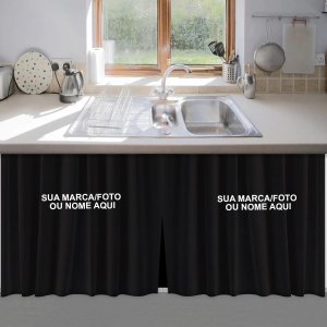Cortina De Pia Oxford Liso 2,80x0,80 Cozinha Balcão P/ Varão Personalizado Nome Foto Marca