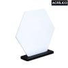 Placa Hexagonal de Acrílico Branca com Base de MDF 14,5x16cm