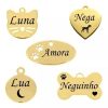 Plaquinha De Identificação Cachorro E Gato Dourado Com Nome