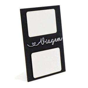 Porta Retrato de MDF Texturizado Preto/ Branco Duplo - VIAGEM - 20x28cm