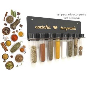 Porta temperos parede madeira mdf com tubetes condimentos suporte cozinha organizador Personalizado
