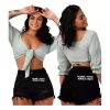 Shorts jeans Feminino desfiado preto Personalizado