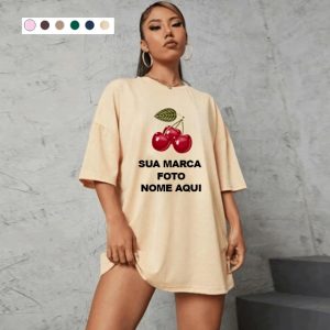 Camiseta Oversized Personalizada Feminina Masculina Infantil Plus Size – Branca Preta Colorida