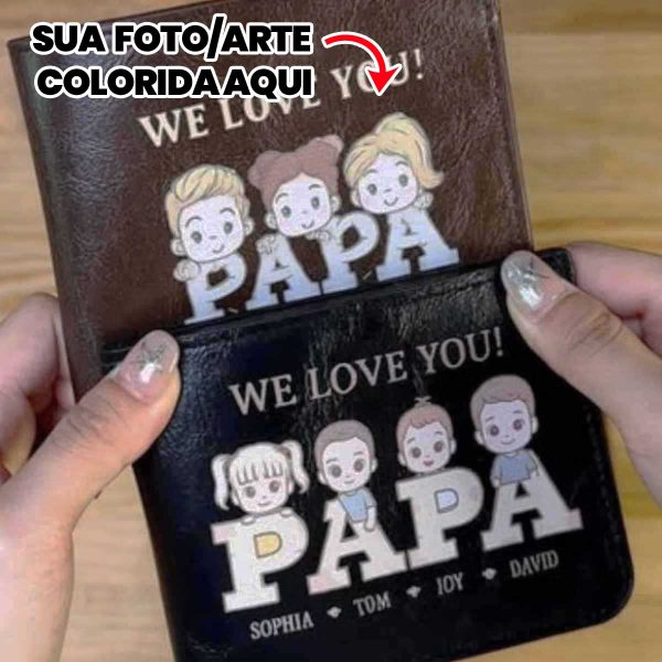 Carteira personalizada colorida com nome marca logo frase foto arte