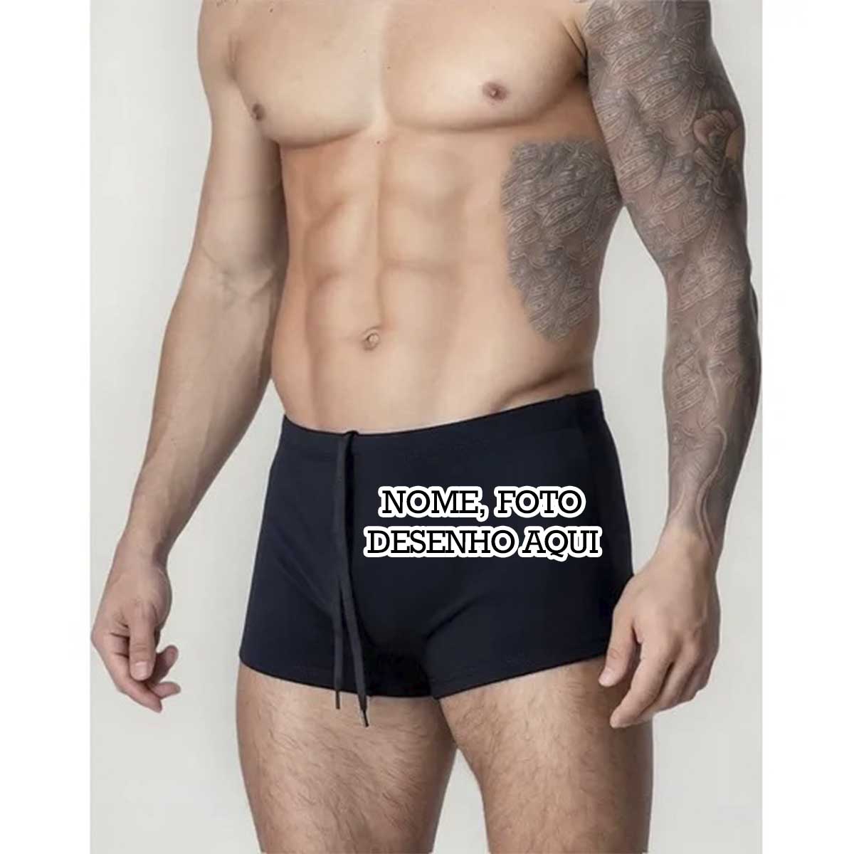 Sunga Boxer Box Adulto Moda Praia Proteção Solar Personalizada com nome foto marca frase