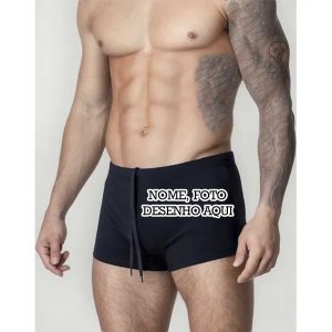 Sunga Boxer Box Adulto Moda Praia Proteção Solar Personalizada com nome foto marca frase