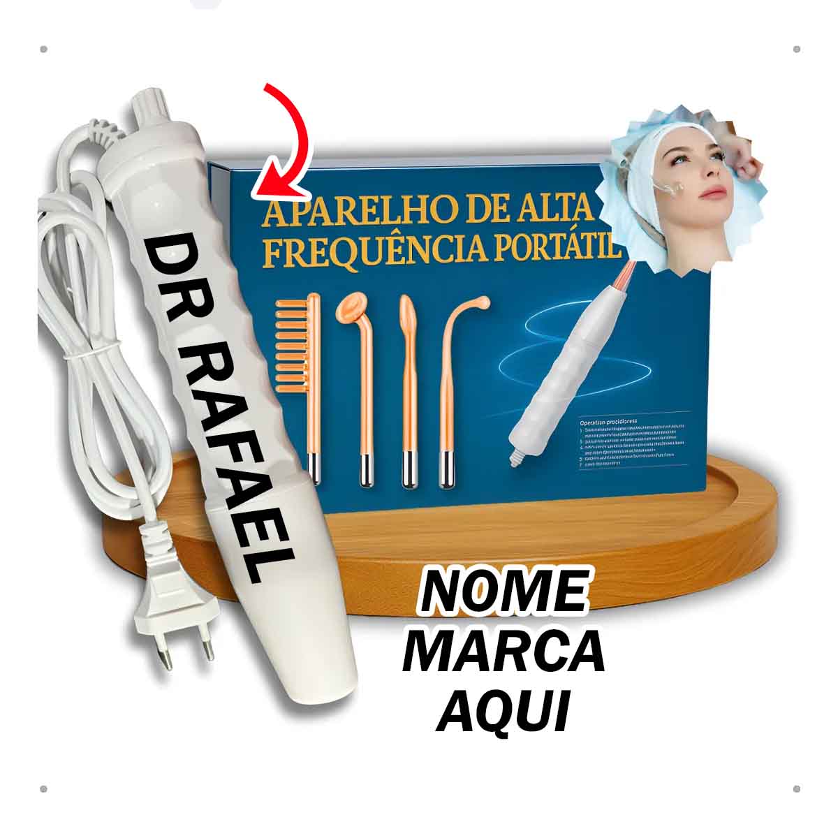 Aparelho alta frequencia facial Personalizado com nome marca logotipo empresa foto arte frase personalizada