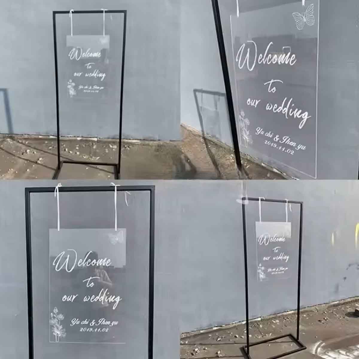 Arco de casamento placa de acrilico fachada recepção com cavalete ferro Personalizado nome marca logo foto arte frase