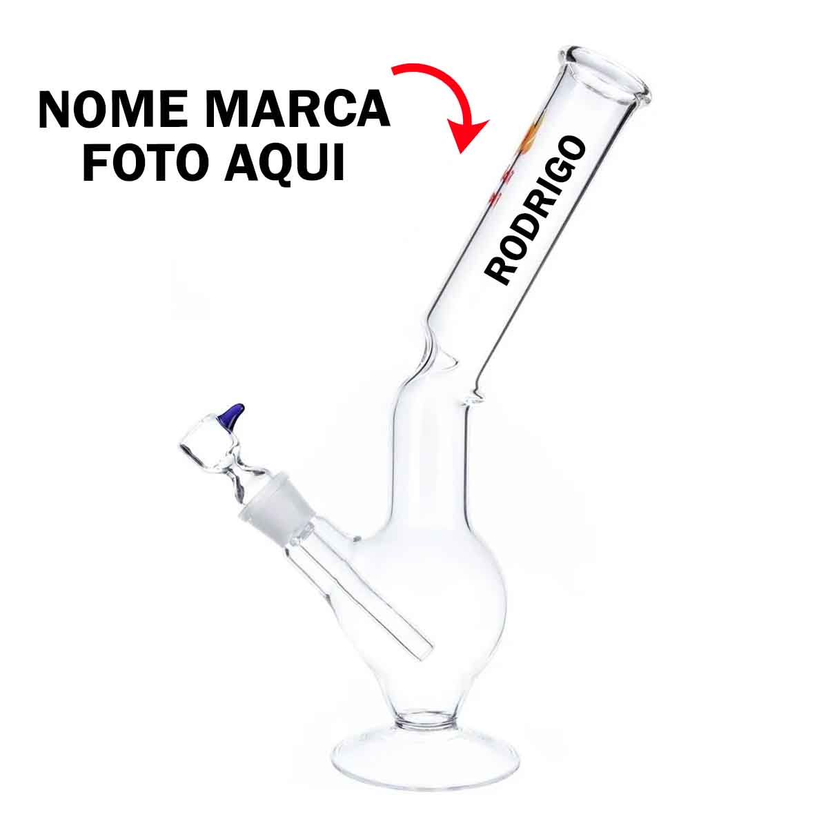 Bong de vidro Personalizado com nome marca logotipo empresa foto arte frase personalizada