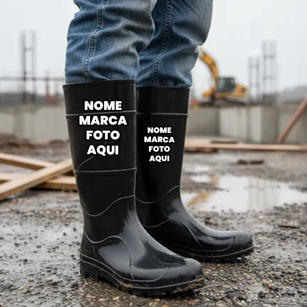 Bota de pvc Personalizado com nome marca logotipo empresa foto arte frase personalizada epi segurança
