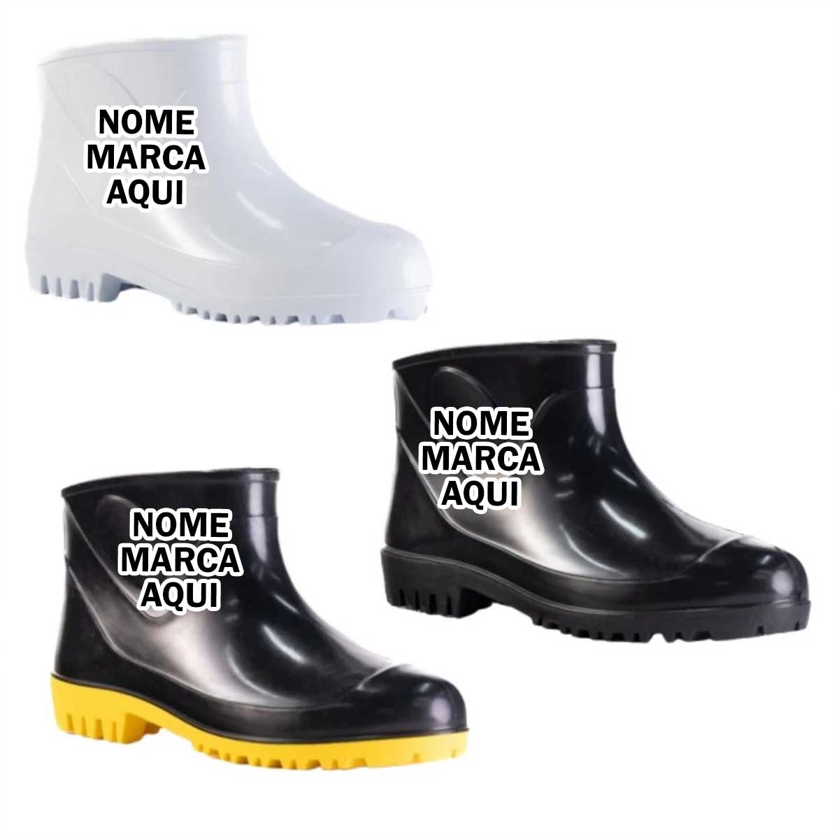 Bota Personalizada galocha borrafa pvc chuva limpeza açougue com nome marca logotipo empresa foto arte frase personaliza