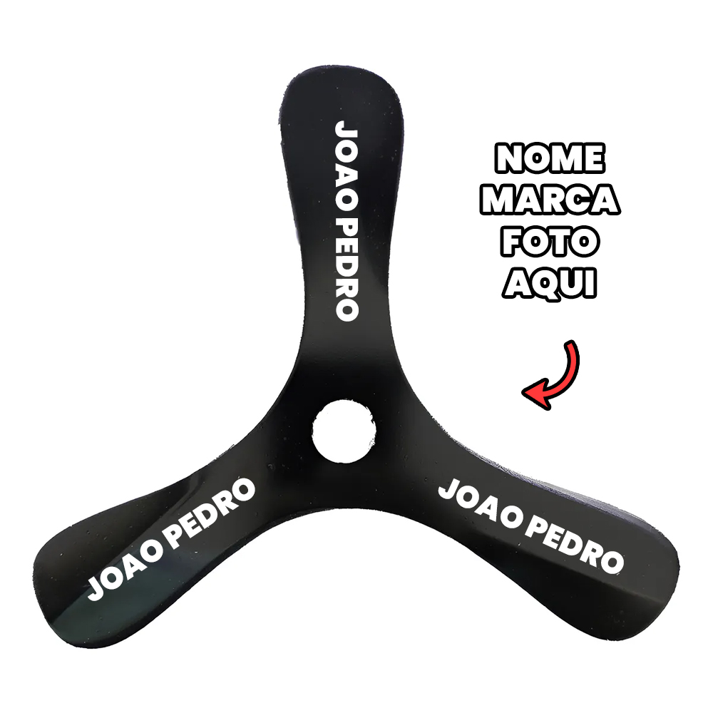 Bumerangue Personalizado com nome marca logotipo empresa foto arte frase personalizada