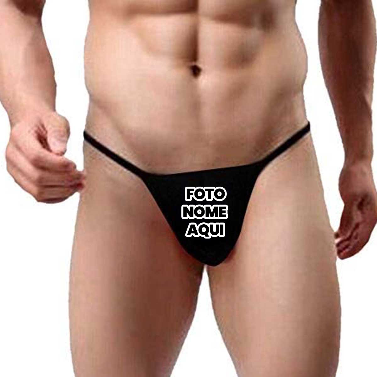 Calcinha Masculina Fio Cueca Fio dental Personalizado com nome marca logotipo empresa foto arte frase personalizada