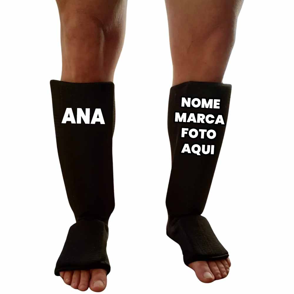 Caneleira Protetor Muaythai Mma Kungfu Karate Personalizado com nome marca logotipo empresa foto arte frase