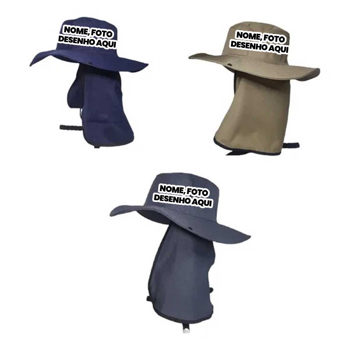 Chapéu Camuflado Pescador Pesca Personalizado Sol Proteção Nuca Pescoço Personalizado com nome marca logotipo empresa