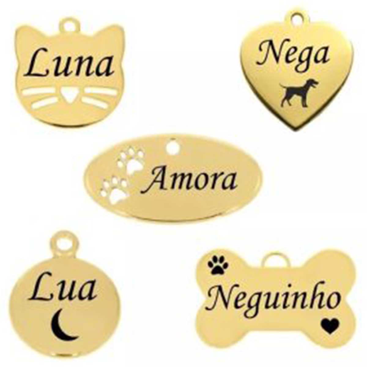 Colar pingente Personalizado dourado pet cachorro gato com nome marca logotipo empresa foto arte frase personalizada