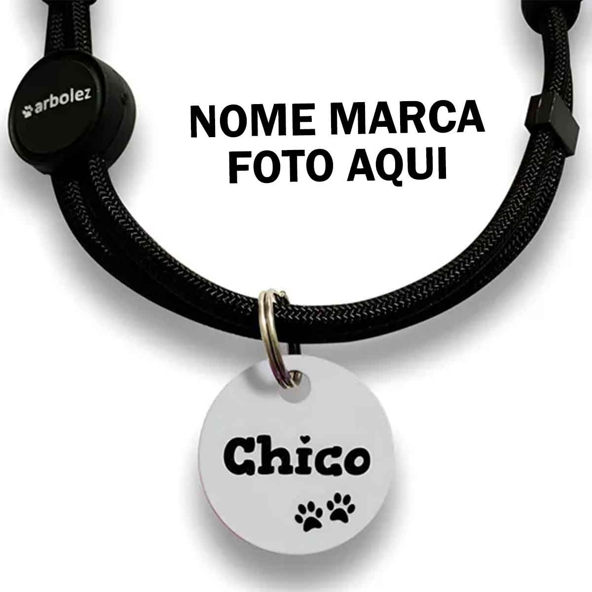 Coleira Personalizada com nome marca logotipo empresa foto arte frase personalizada