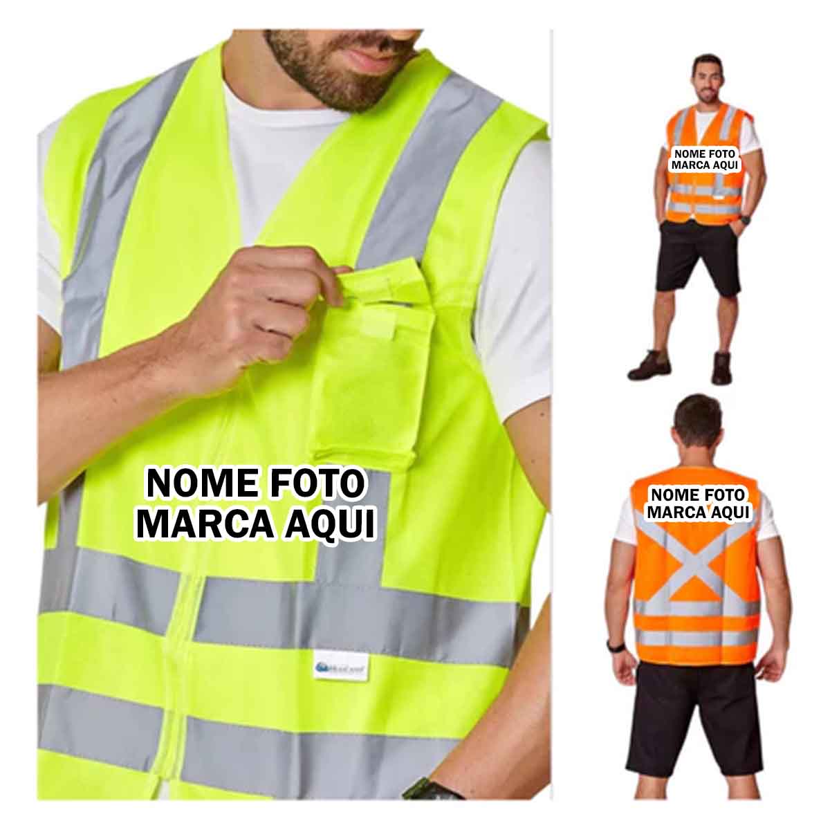 Colete Refletivo Segurança Sinalização Obra Transito Personalizado com nome marca logotipo empresa foto arte frase