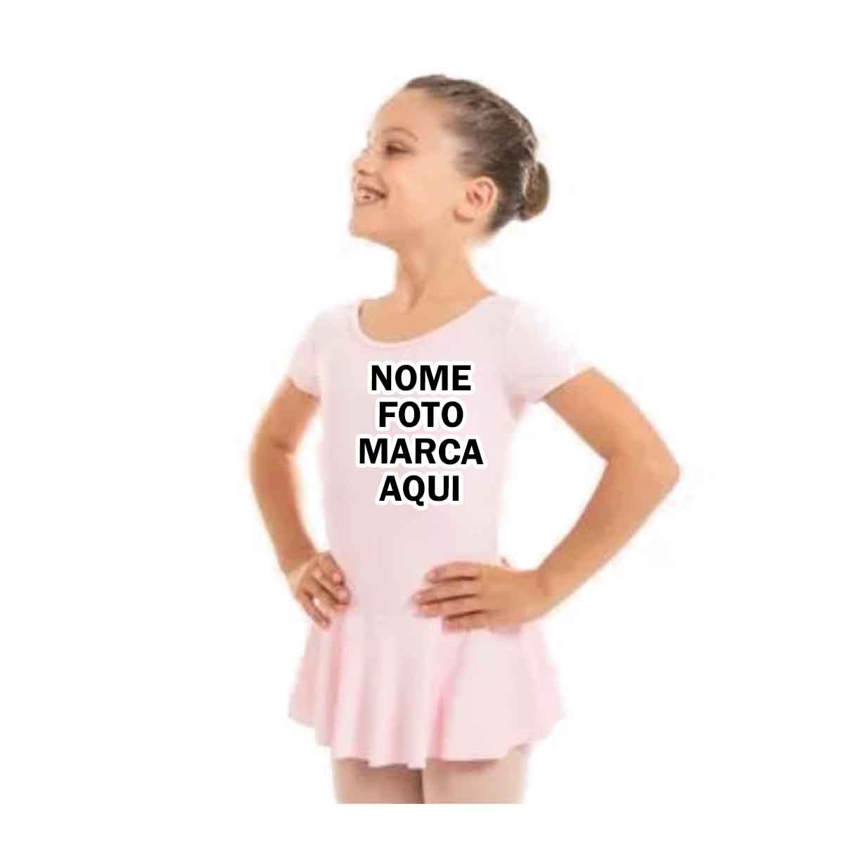 Collant Infantil de Ballet com Saia tunic Personalizada com nome marca logotipo empresa foto arte frase personalizada