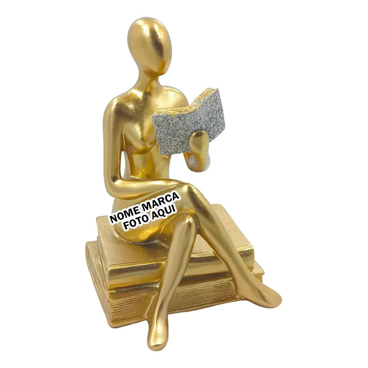 Escultura leitura ler livro Personalizada estatueta estatua decorativa com nome marca logotipo empresa foto arte frase