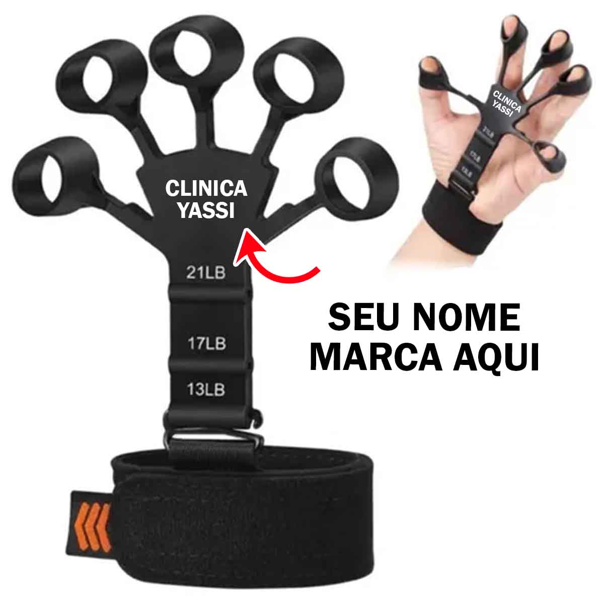 Exercitador de dedo mao fisioterapia fortalecimento Personalizado com nome marca logotipo empresa foto arte frase