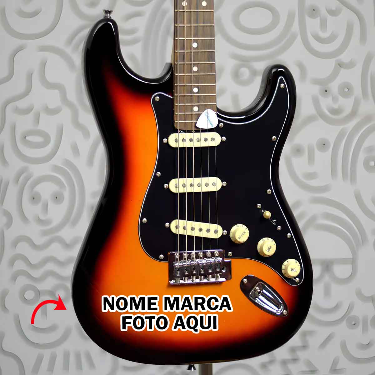 Guitarra Personalizada com nome marca logotipo empresa foto arte frase personalizada