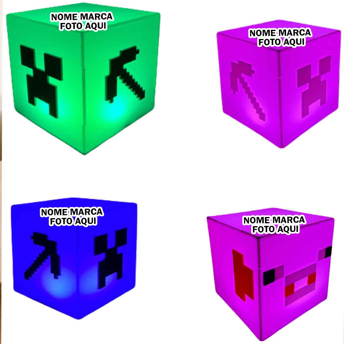 luminaria abajur minecraft Personalizado com nome marca logotipo empresa foto arte frase personalizada