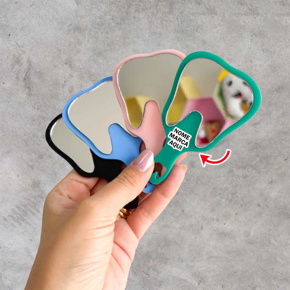 Mini Espelho de mão dentista odontologia Personalizado com nome marca logotipo empresa foto arte frase personalizada