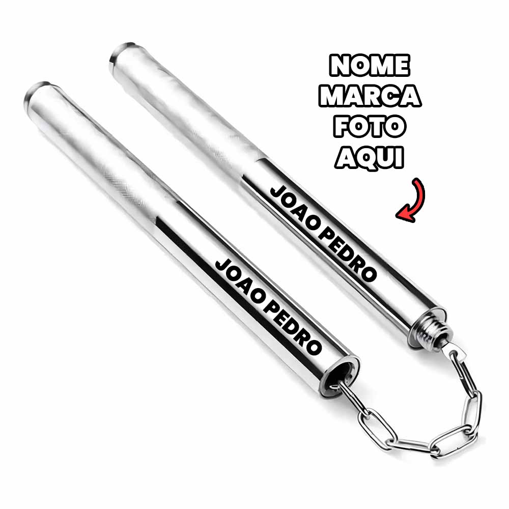 Nunchaku Aço Giratório Vira Bastão Tatico 2 Em 1 Personalizado com nome marca logotipo empresa foto arte frase