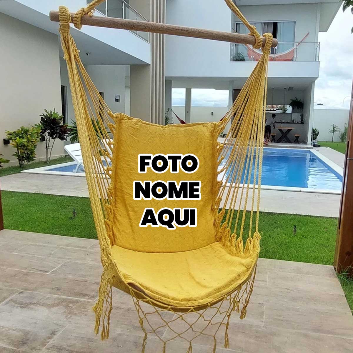 Rede Cadeira Balanço Suspenso Personalizado com nome marca logotipo empresa foto arte frase personalizada