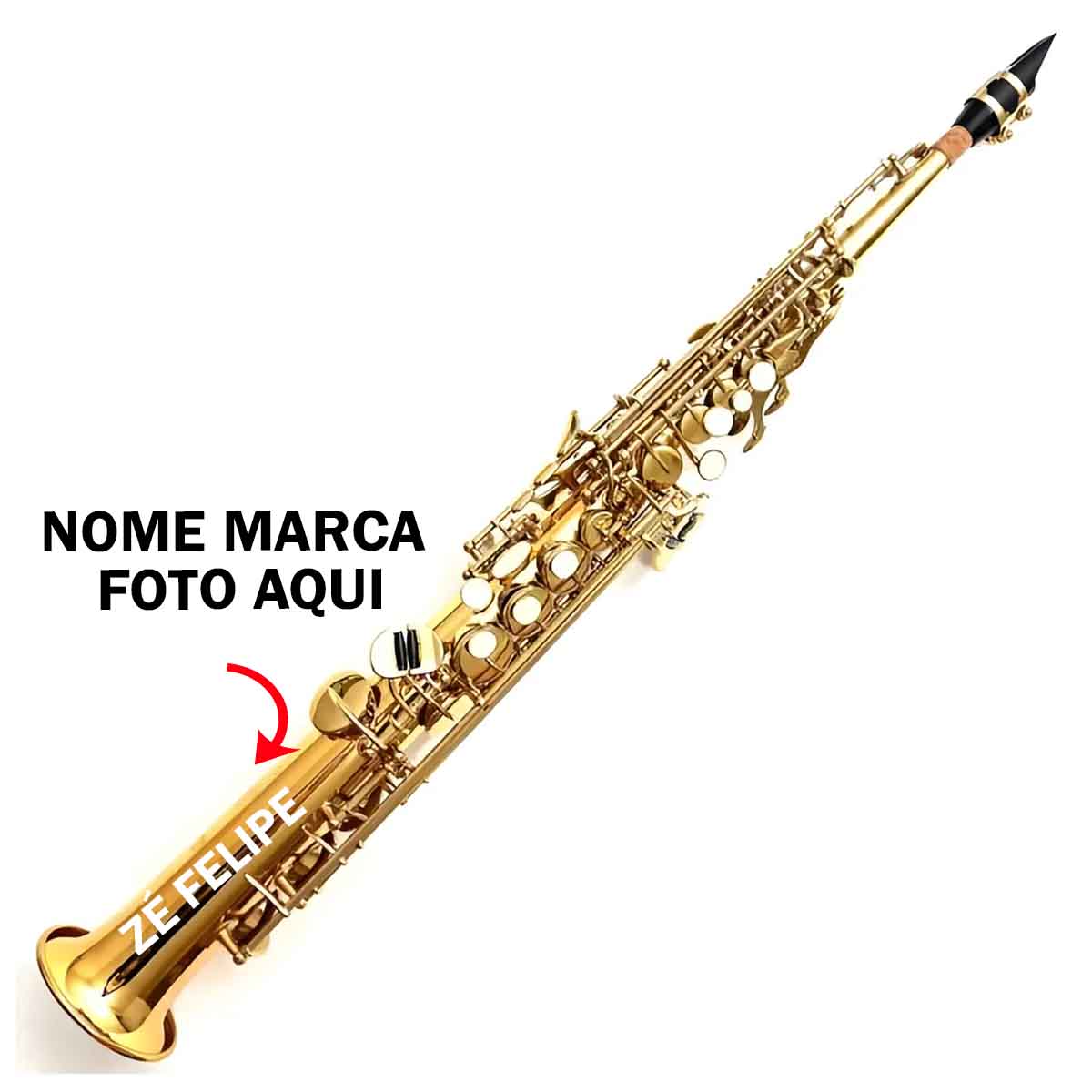 Saxofone Soprano Personalizado com nome marca logotipo empresa foto arte frase personalizada7