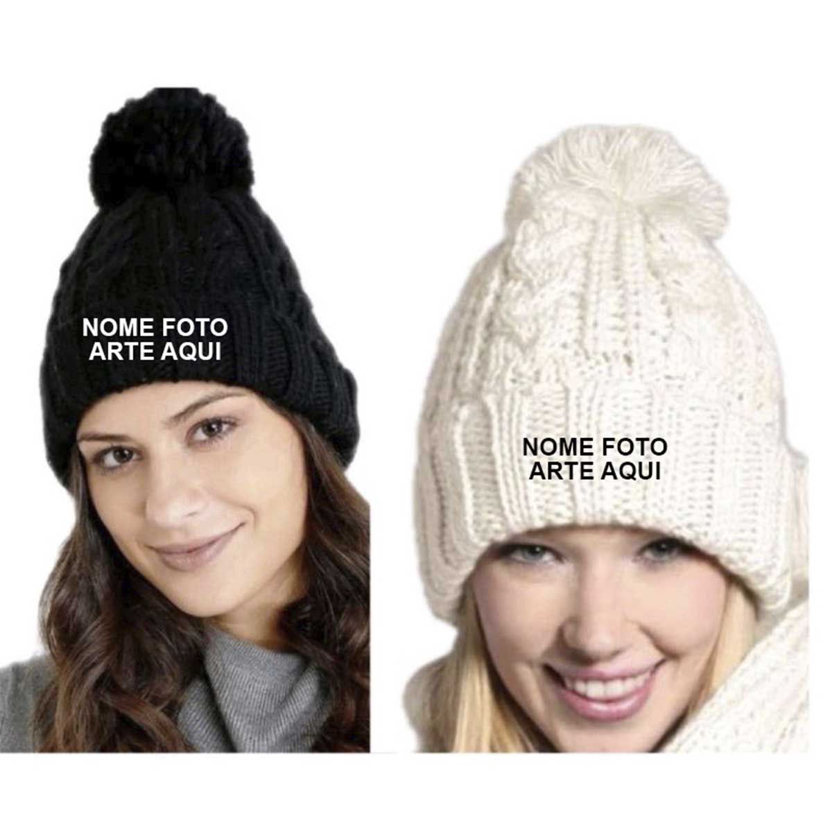 Touca Personalizada gorro de frio pompom com nome marca logotipo empresa foto arte frase personalizada