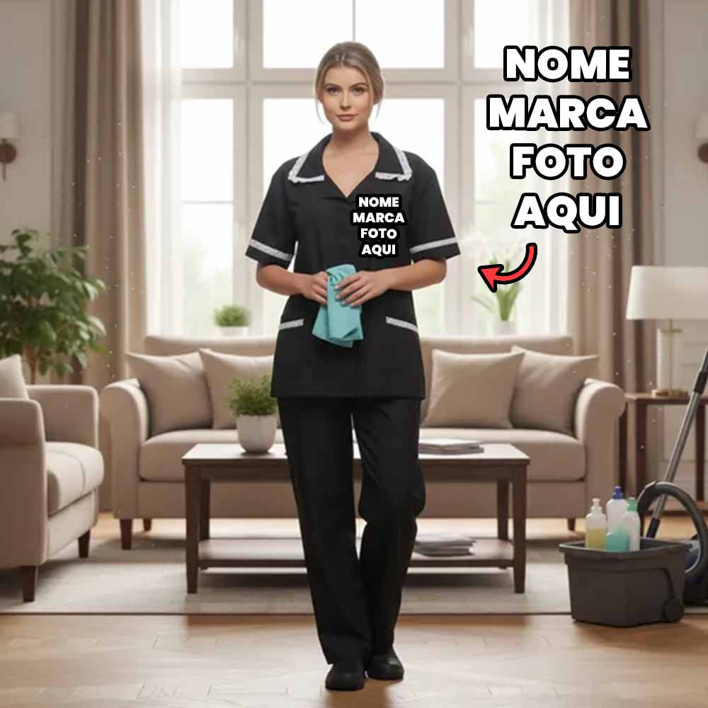 Uniforme empregada domestica Personalizado com nome marca  cuidadora logotipo empresa foto arte frase copeira faxineira