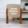 Puff Banquinho redondo com pé de madeiraPersonalizado com nome marca logotipo empresa foto arte frase personalizada