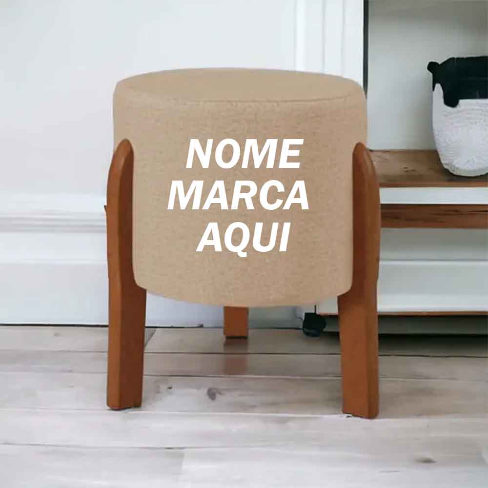 Puff Banquinho redondo com pé de madeiraPersonalizado com nome marca logotipo empresa foto arte frase personalizada