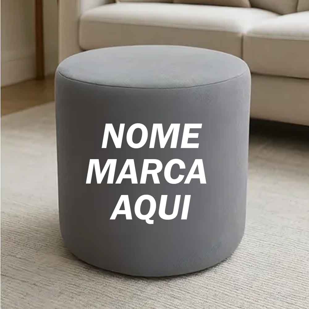 Puff redondo de courino  ou tecido couro pufe banqueta Personalizado com nome marca logotipo empresa foto arte frase