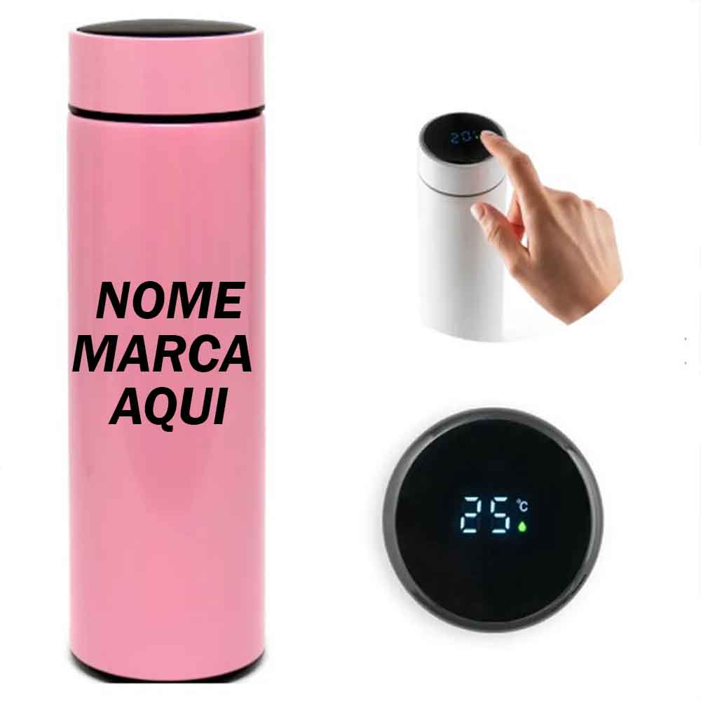 Garrafa termica com led digital medidor temperatura Personalizado com nome marca logotipo empresa foto arte frase