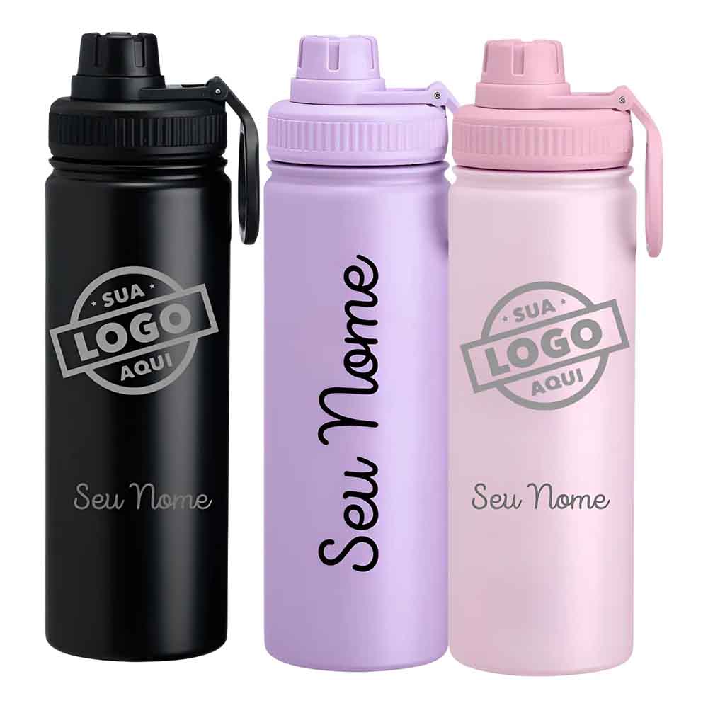 Garrafa Squeeze termica ou plastico Personalizada com nome marca logotipo empresa foto arte frase personalizado colorida