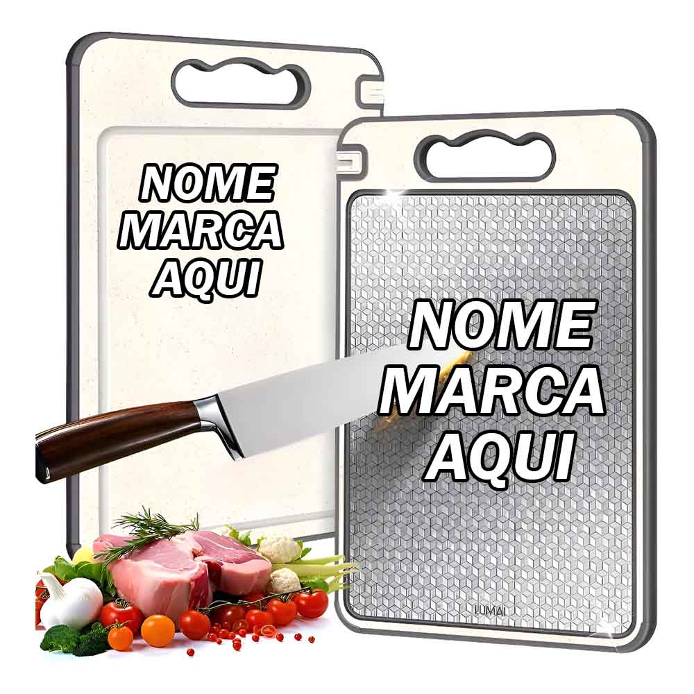 Tabua De Corte Aço Inox Personalizada Antibacteriana Dupla Face 304 - Tabua de Cozinha para Carne Legumes Frutas Queijos