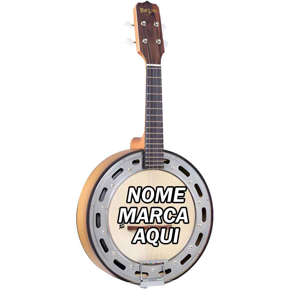 Banjo Rozini Estudante Elétrico Caixa Larga Verniz Fosco Personalizado com seu nome marca logo frase