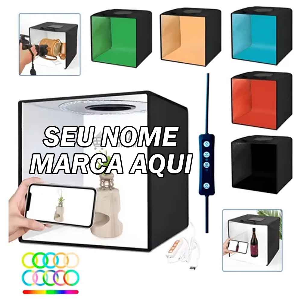 Cabine mini estudio fotografico still de produtos Personalizado nome marca logo foto arte frase portatil dobravel