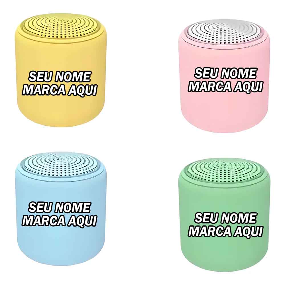 Caixinha De Som Bluetooth Colorida Personalizado com nome marca logotipo empresa foto arte frase
