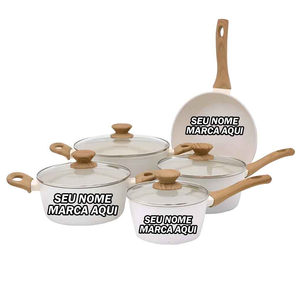 Jogo de panelas de cozinha Mimo Style Cook Style Marmol com 5 peças mármol branco Personalizada com nome marca logotipo