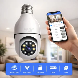 Câmera Segurança Lâmpada WiFi 360° Full HD 1080p