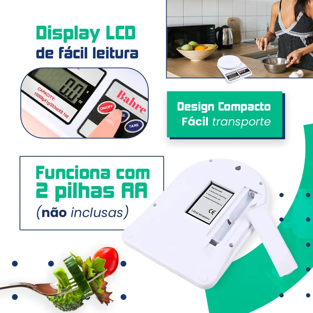 Balança Eletrônica Digital De Cozinha Pesa De 1gr Até 10kg Cor Branco e Nutrição - Imagem 4